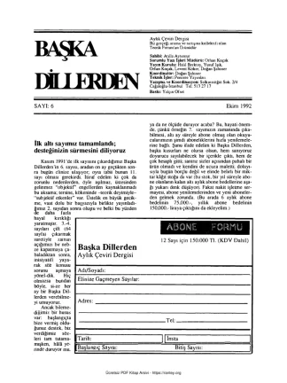 Başka Dillerden Dergisi Sayı 06 Ekim 1992