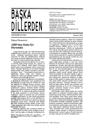 Başka Dillerden Dergisi Sayı 01 Kasım 1991