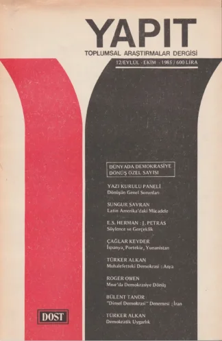 Yapıt Toplumsal Araştırmalar Dergisi Sayı 12 Eylül Ekim kitap kapağı