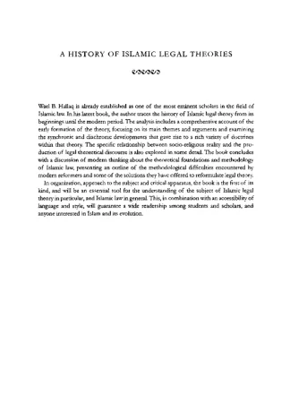 Wael B Hallaq A History of Islamic Legal Theori