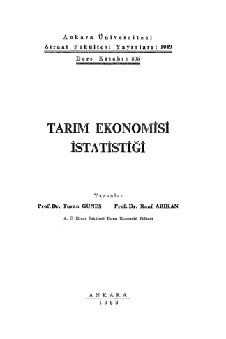 Rauf Arıkan Tarım Ekonomisi İstatistiği AÜZF Yayınları