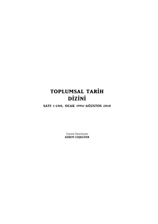 Toplumsal Tarih Sayı 200 Ağustos 2010 Dizini