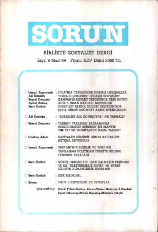 Sorun Birlikte Sosyalist Dergi Sayı 09 Mart