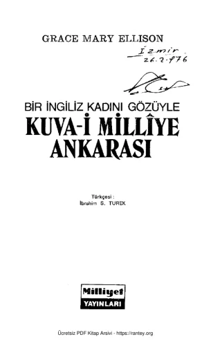 Ellison Bir İngiliz Kadını Gözüyle Kuva i Milliye Ankarası Milliyet Yayınları kitap kapağı