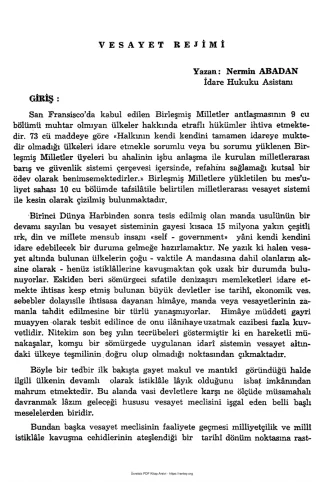 Nermin Abadan Unat Vesayet Rejimi SBF Dergisi Cilt 9 Sayı 2