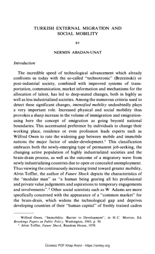 Türkey Geographic and Social Perspectives Leiden E J Brill Press Nermin Abadan Unat