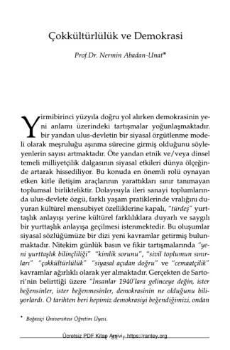 Çağdaş ve Demokratik Türkiye Arayışları Büke Yayınları Nermin Abadan Unat
