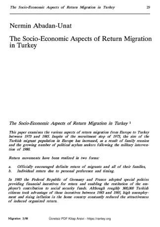 Unat The Socio Economic Aspects of Return Migration in Turkey