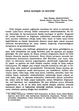 Nermin Abadan Unat Kitle İletişim ve Kültür SBF Dergisi Cilt 39 Sayı 1