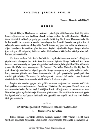 Nermin Abadan Unat Kayıtsız Şartsız Teslim SBF Dergisi Cilt 6 Sayı 1
