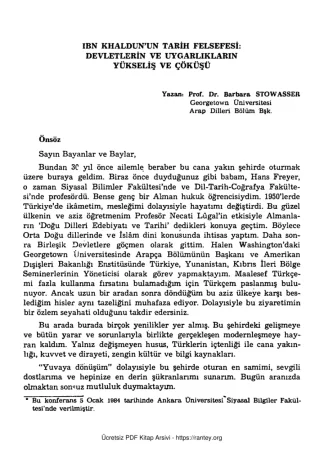 Unat Barbara Stowasser İbn Khaldunun Tarih Felsefesi 5 Ocak 1984