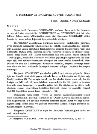 Nermin Abadan Unat B Constant ve Tarafsız Kuvvet Nazariyesi SBF Dergisi Cilt 1 Sayı 7