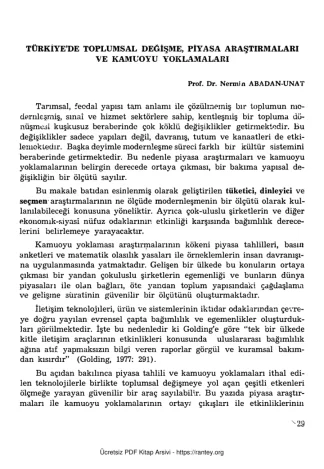 Kamuoyu Araştırmaları Birinci Uluslararası Sempozyumu 17 19 Ekim 1988 AÜBYY Yayınları Nermin Abadan Unat
