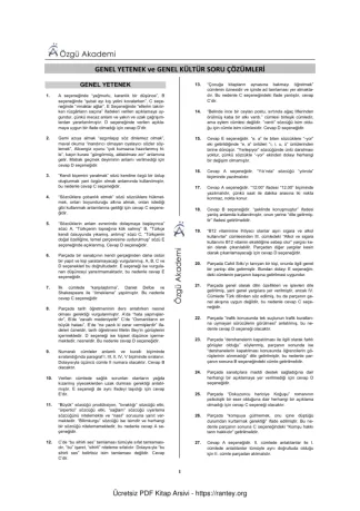özgü Cevap Anahtari genel kültür genel yetenek